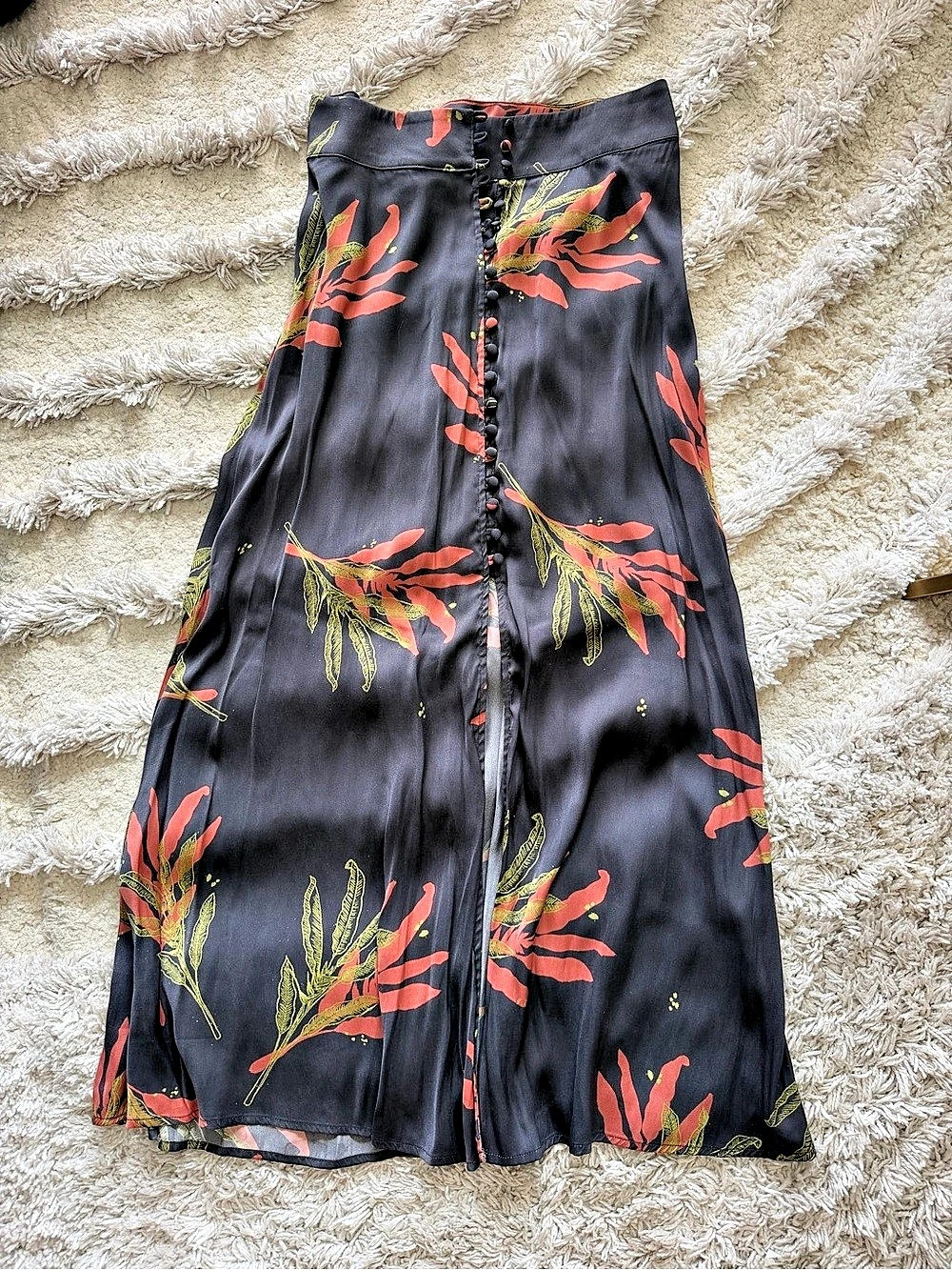 Free People Floral Button Front Midi Skirt
